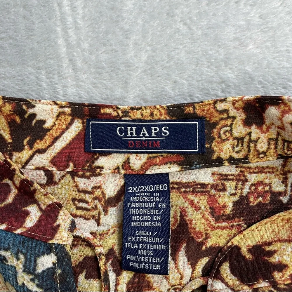 Chaps Blouse 2X Womens Paisley Multi Boho Semi-sheer Tie Neck - Picture 3 of 8